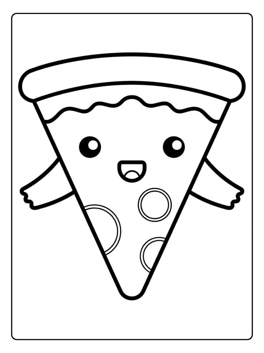 Happy Kawaii Pizza Coloriage Outline