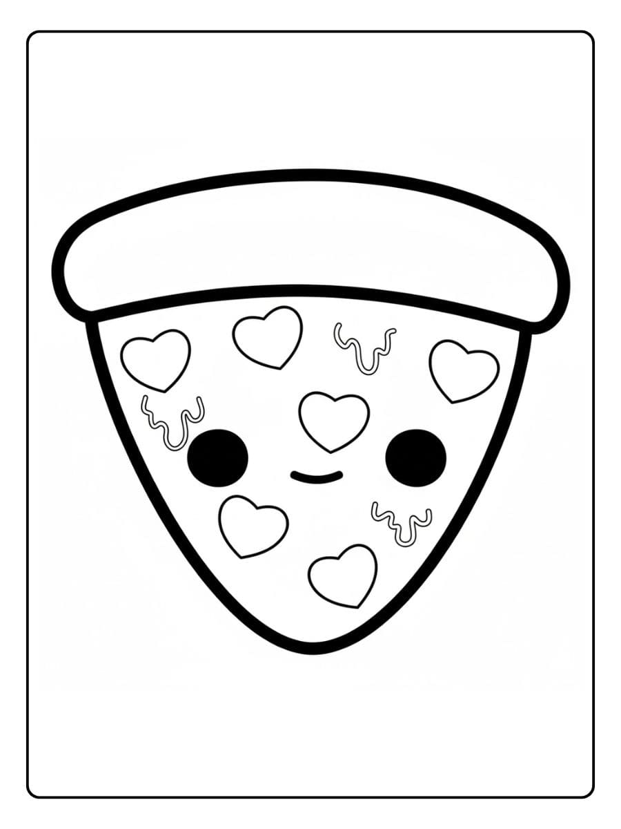 Heart Topping Kawaii Pizza Coloriage Outline