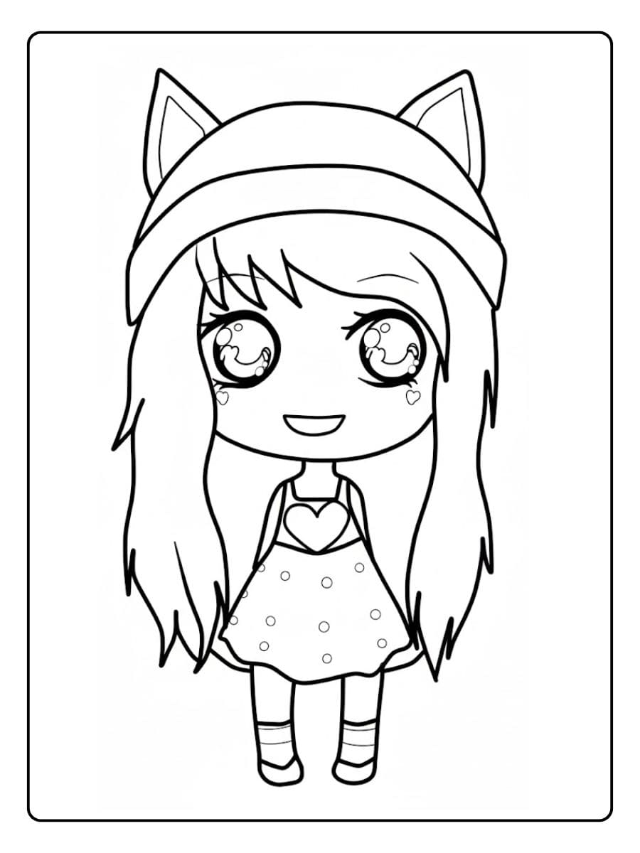 Kawaii Doll Coloriage with Cat Ears