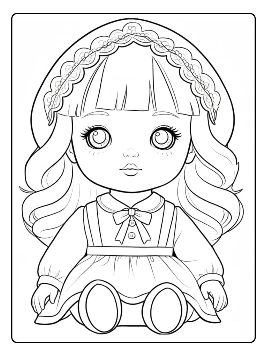 Kawaii Doll Coloriage with Pink Hair