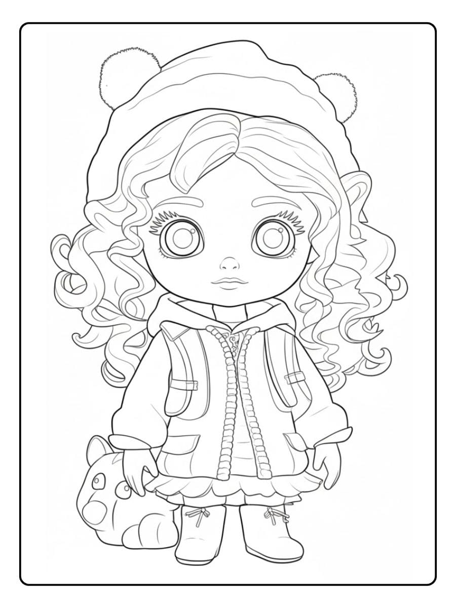 Kawaii Doll Coloriage with Winter Outfit