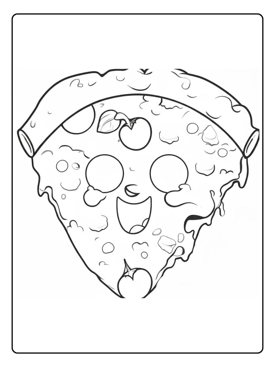 Kawaii Pizza Coloriage with Happy Face