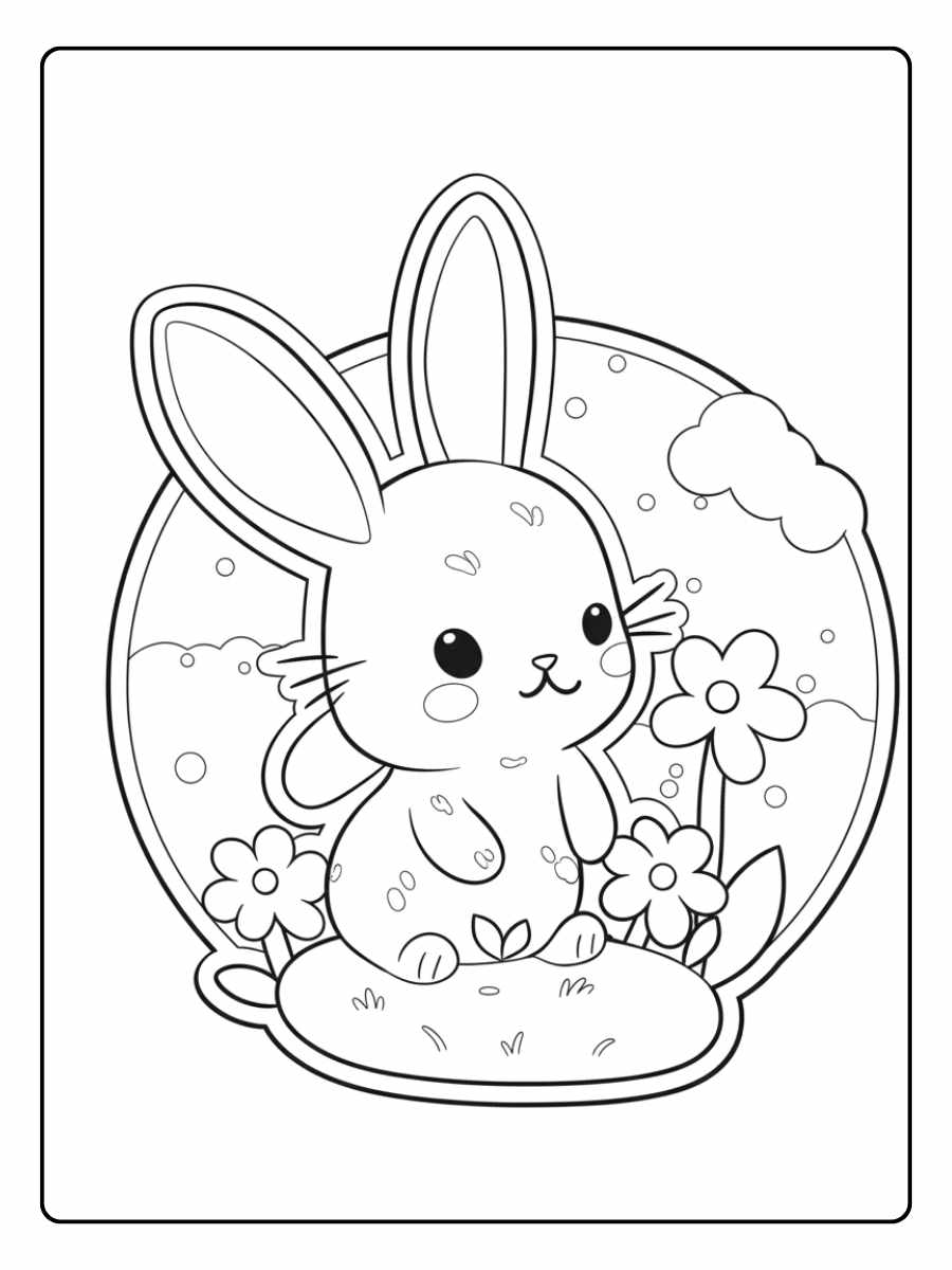 Lapin Fleuri Coloriage Kawaii