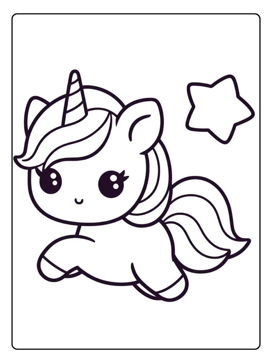 Licorne Étoilée Coloriage Licorne Kawaii