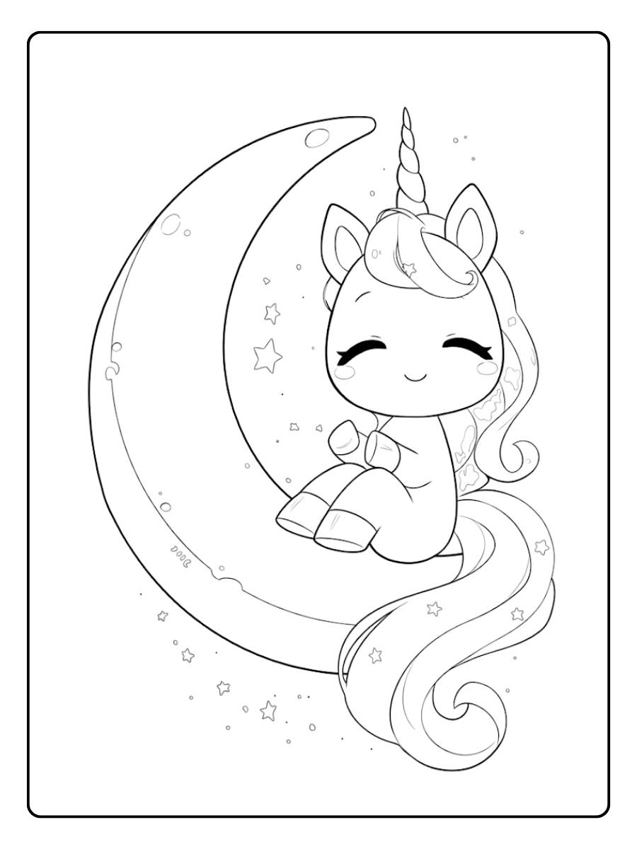 Licorne Lunaire Coloriage Kawaii