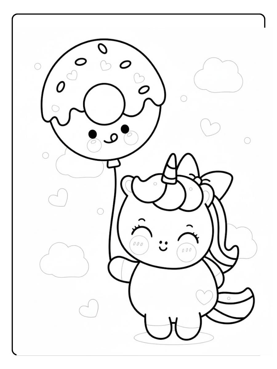 Licorne et Donut Coloriage Licorne Kawaii