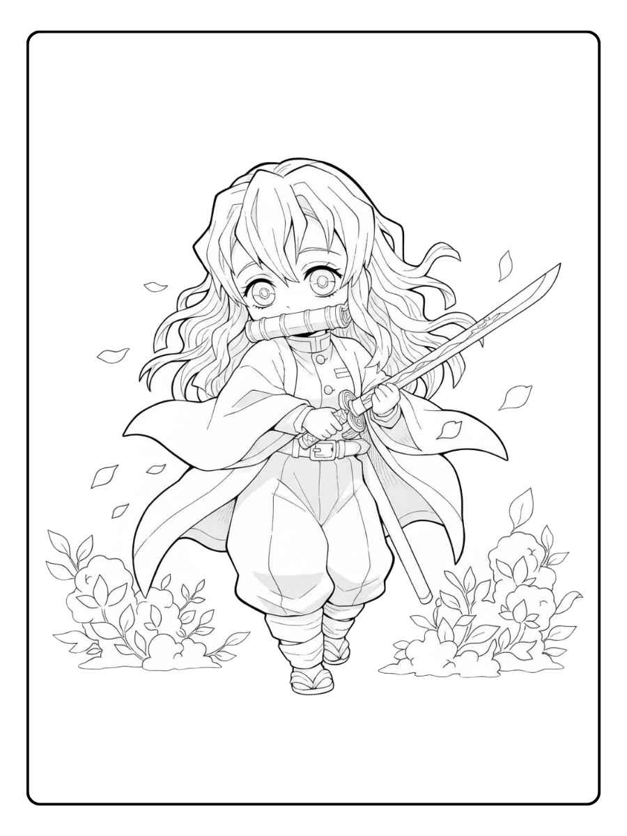 Mon Coloriage Demon Slayer Kawaii La Fleur Guerrière