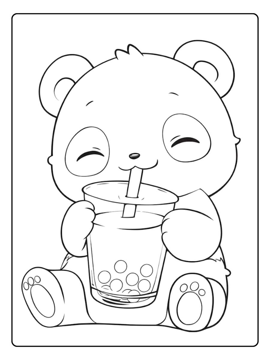 Panda Gourmand – Coloriage Panda Kawaii