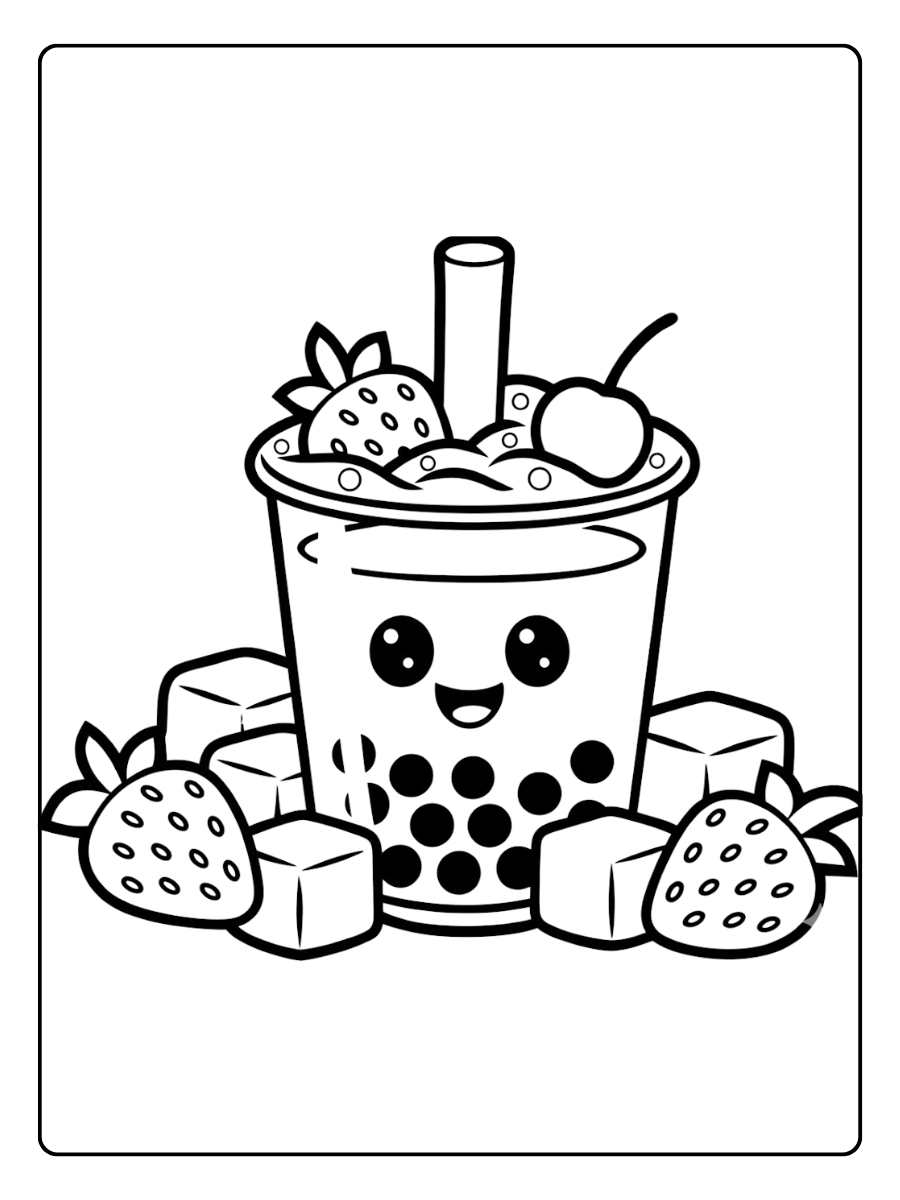 Plaisirs Fruités Coloriage Bubble Tea Kawaii
