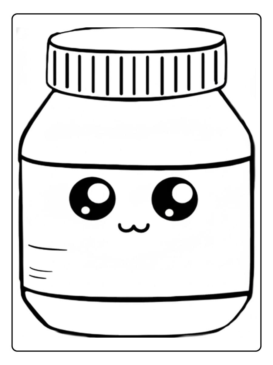 Pot de Nutella Kawaii à Colorier Coloriage Aliment Kawaii