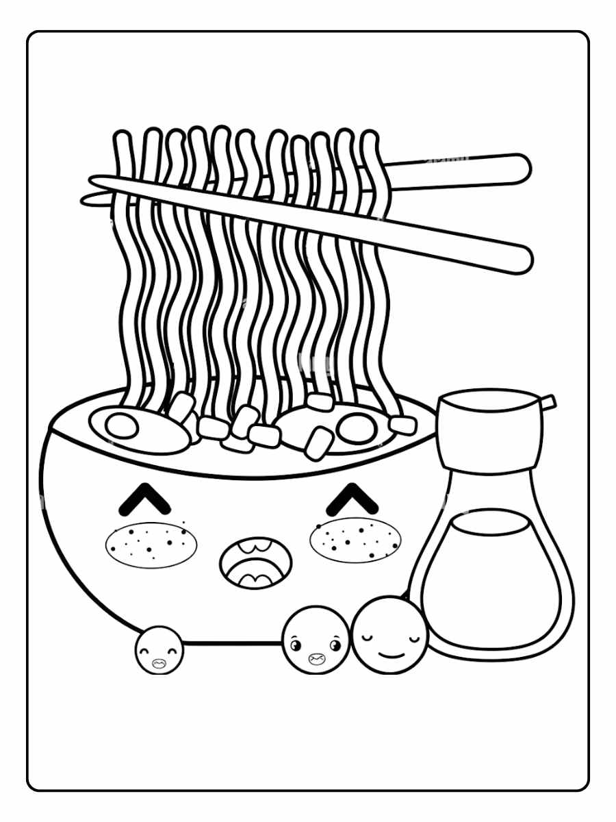 Ramen Souriant Coloriage Kawaii Nourriture Japonaise