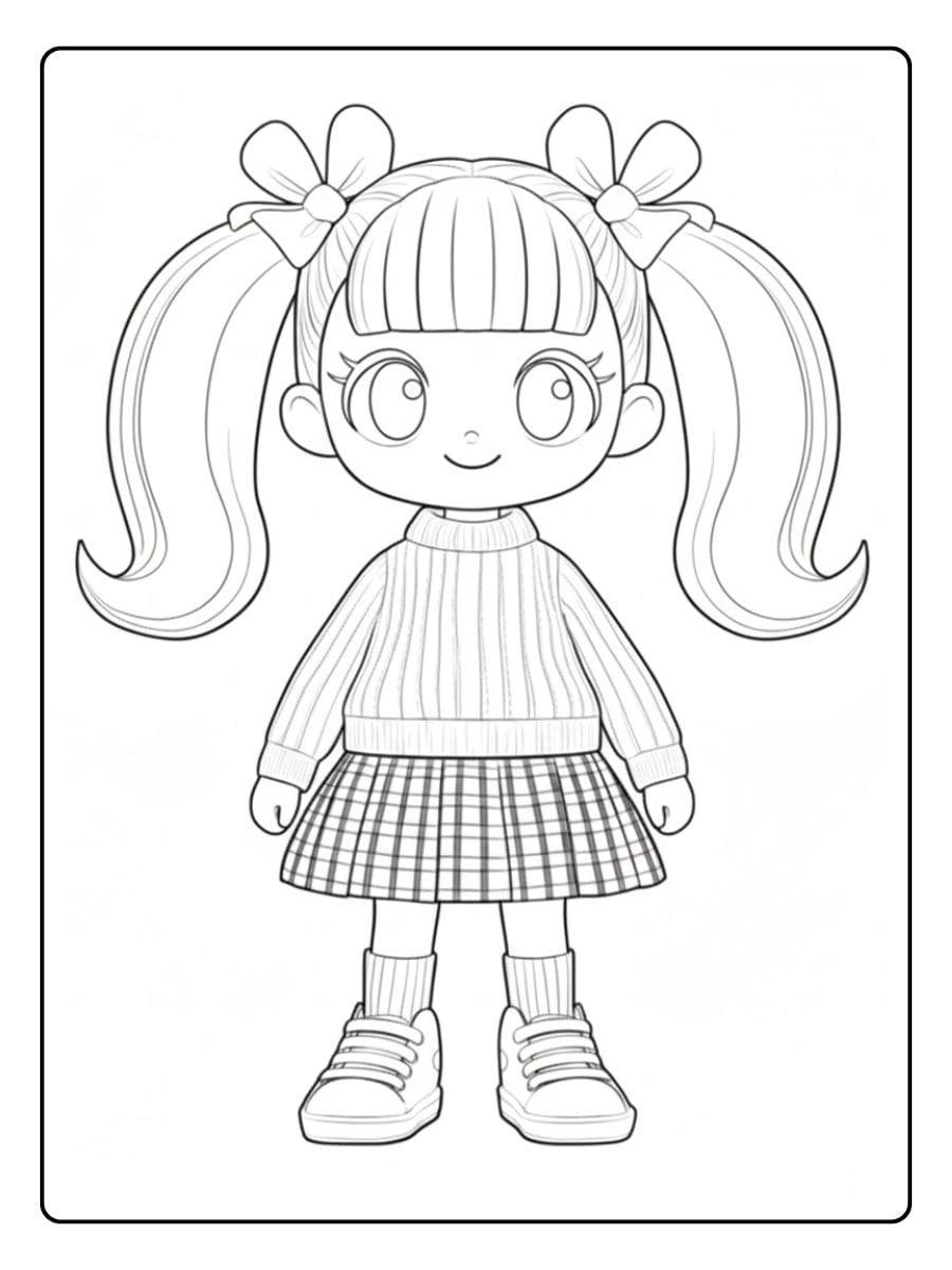 School Girl Kawaii Doll Coloriage Poupee