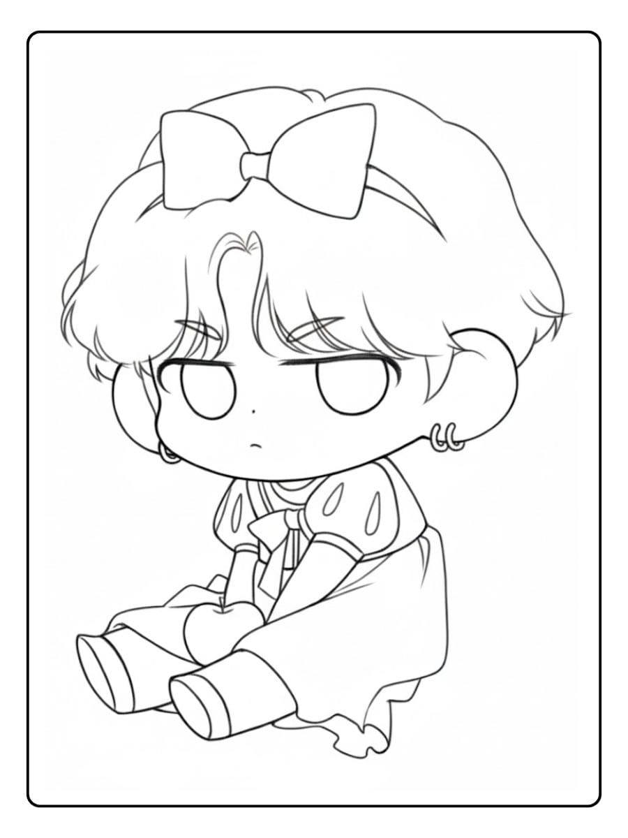 Simple Coloriage BTS Kawaii Chibi Outline