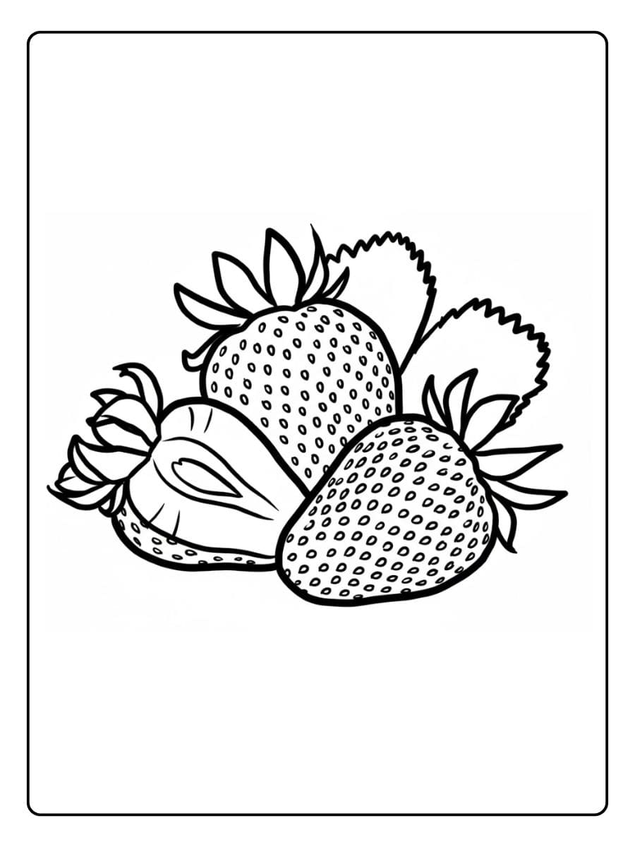 Coloriage de fraise en noir et blanc simple pour enfants