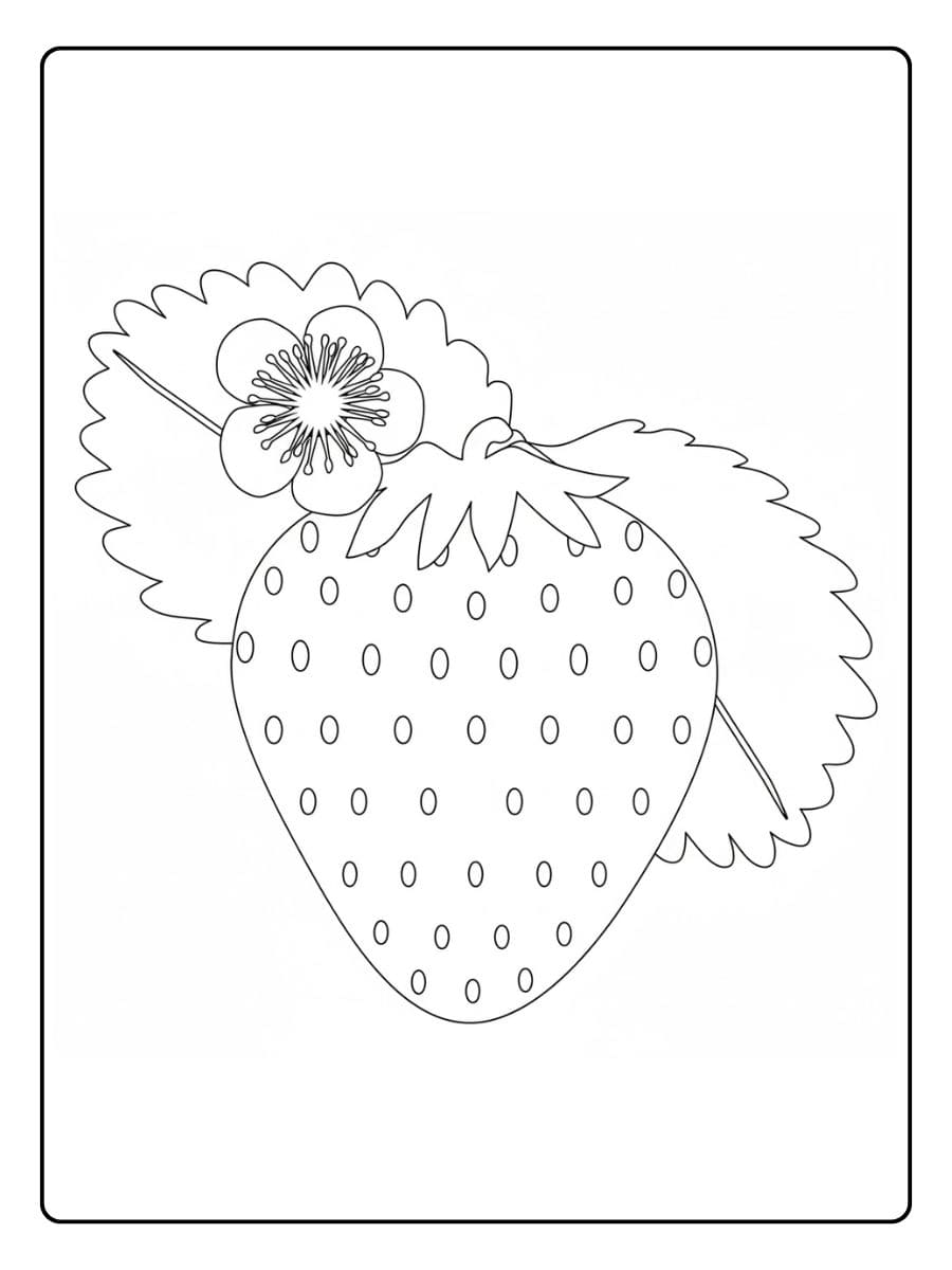 Strawberry and Flower Outline Coloriage Fraise