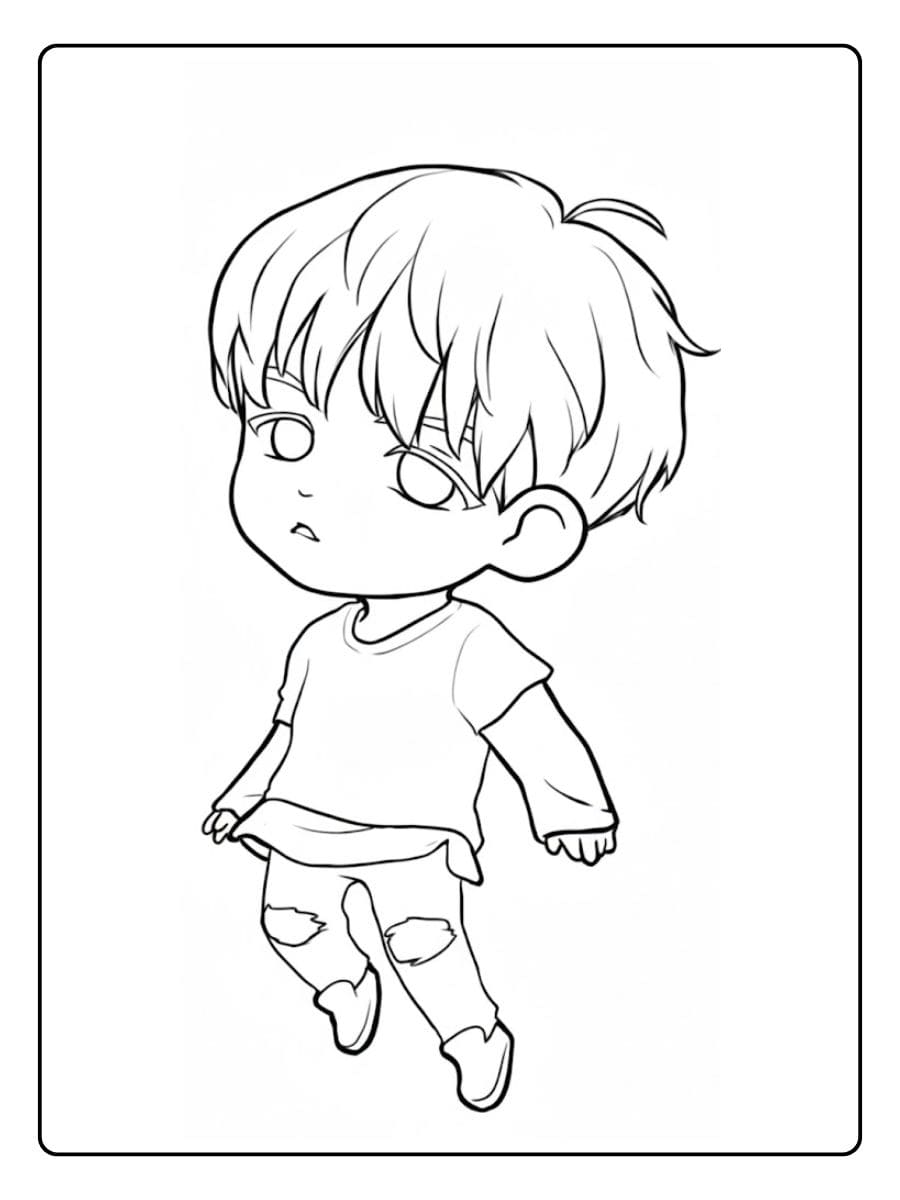 Stylish Chibi Boy Outline  Coloriage BTS Kawaii