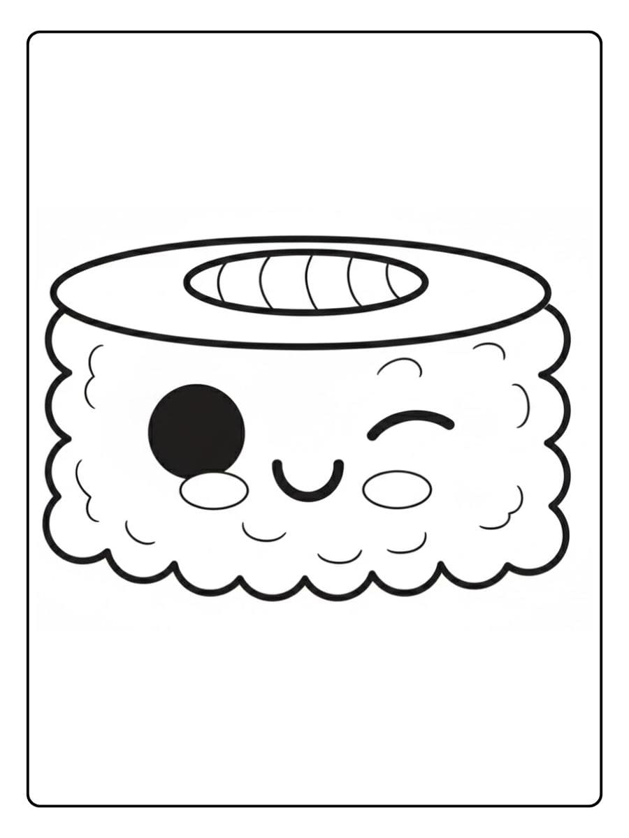 Sushi Kawaii avec clin d'œil à Colorier Coloriage Sushi Kawaii