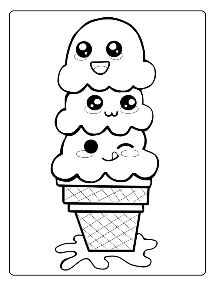 Triple Délice Coloriage Glace Kawaii