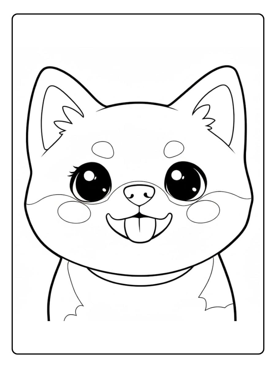 Visage de Chiot Kawaii Shiba Inu a Colorier Coloriage Chiot Kawaii