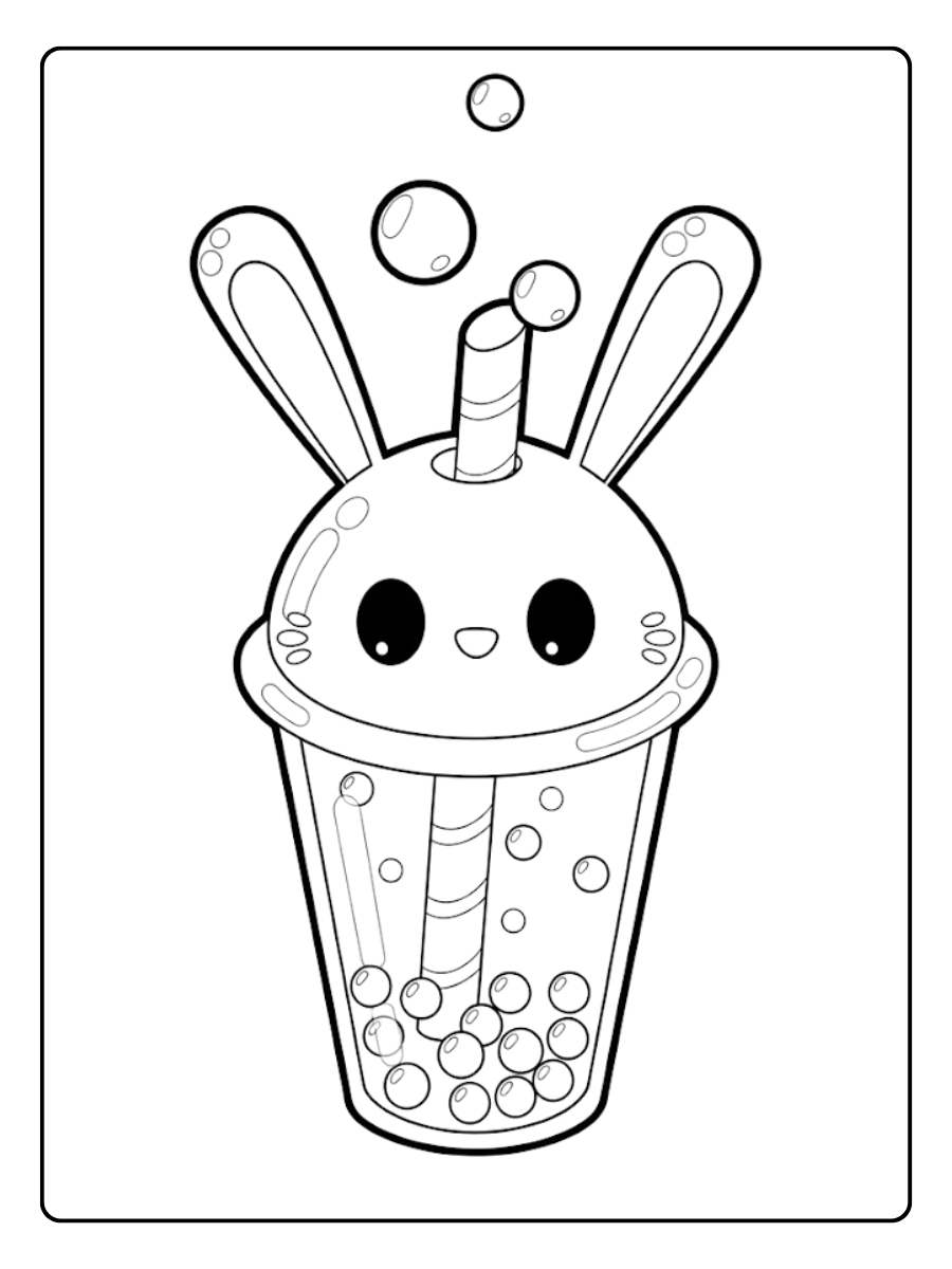 coloriage bubble tea kawaii bunny bubble tea