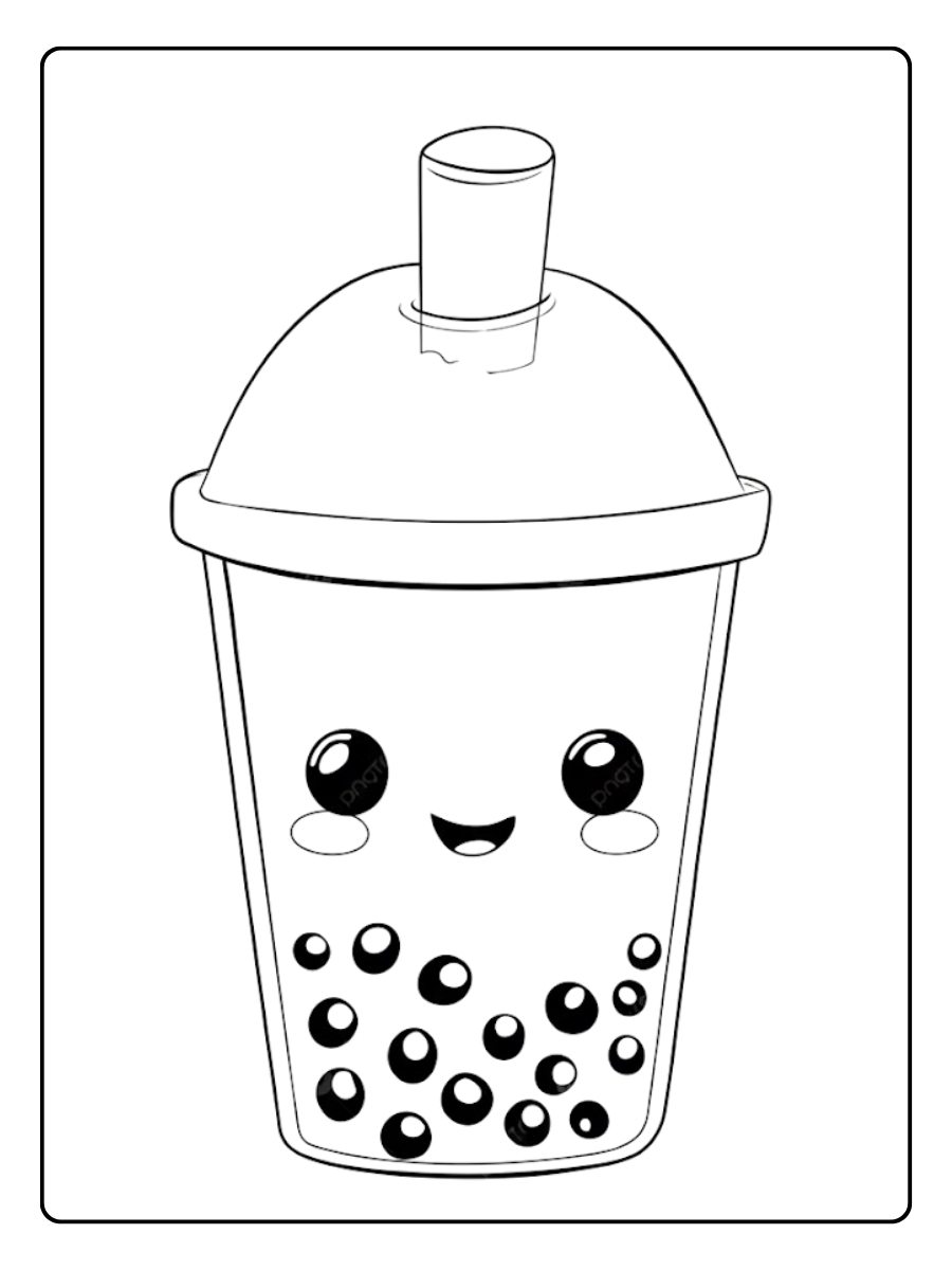 coloriage bubble tea kawaii happy bubble tea