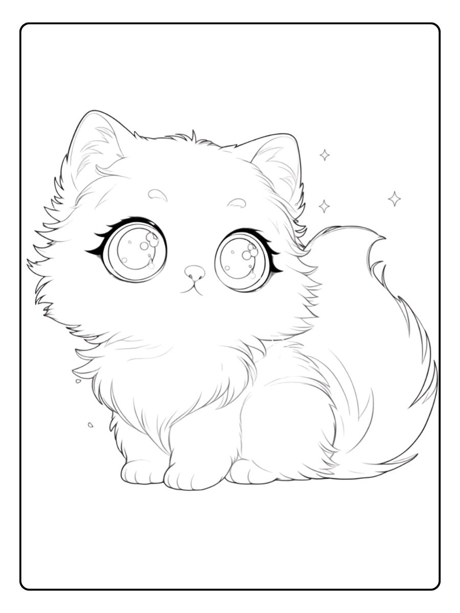 coloriage chaton kawaii fluffy kitten