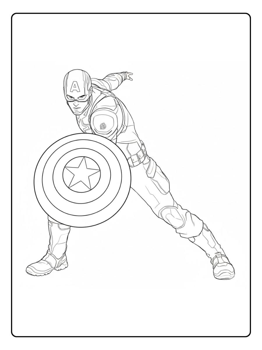 Capitaine America Coloriage Esquisse Noir et Blanc Simple (2)