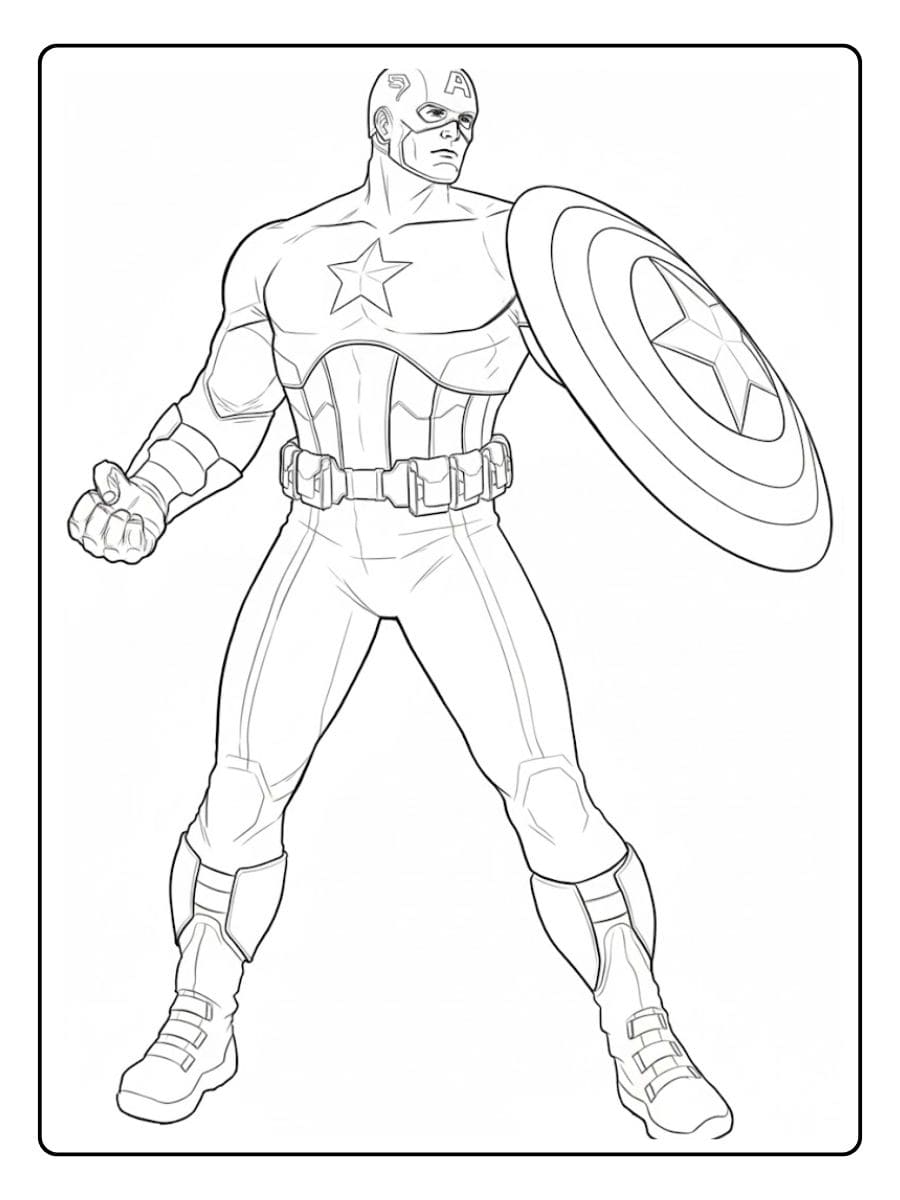 Capitaine America Coloriage Esquisse Noir et Blanc Simple