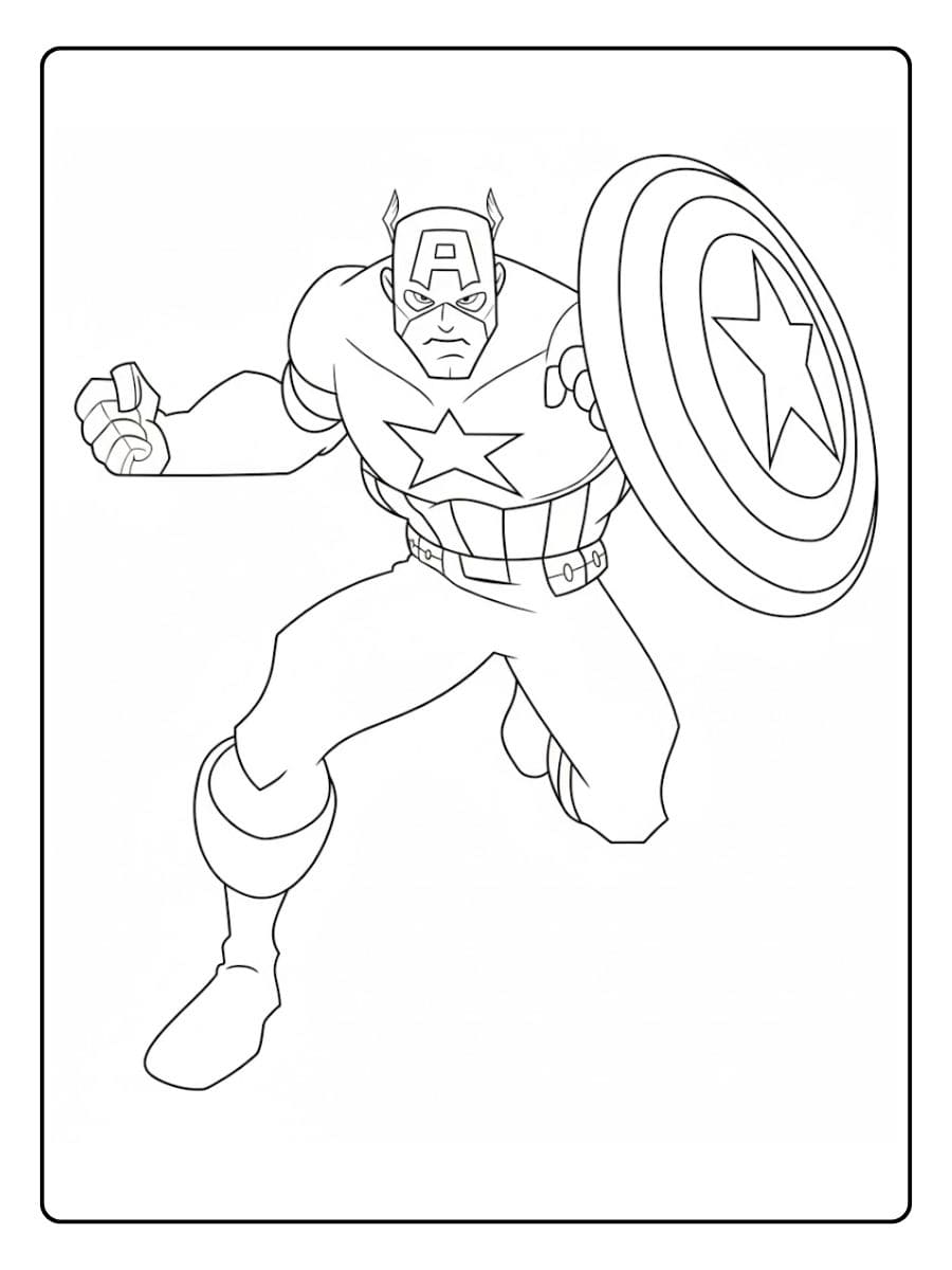 Capitaine America Coloriage Illustration Simple Noir et Blanc