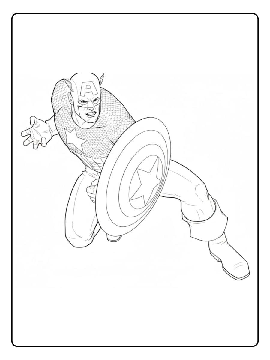 Capitaine America Coloriage Simple Contour Dessin Noir et Blanc
