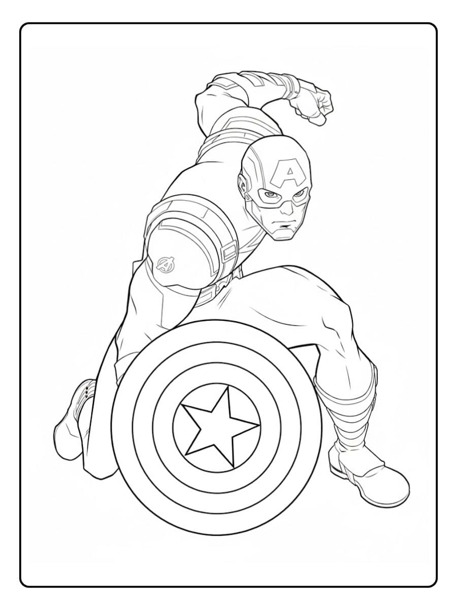 Capitaine America Coloriage Simple Contour Noir et Blanc