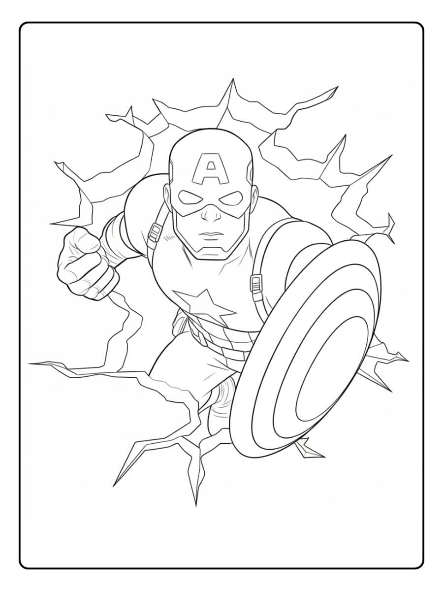 Capitaine America Coloriage Simple Contour Noir