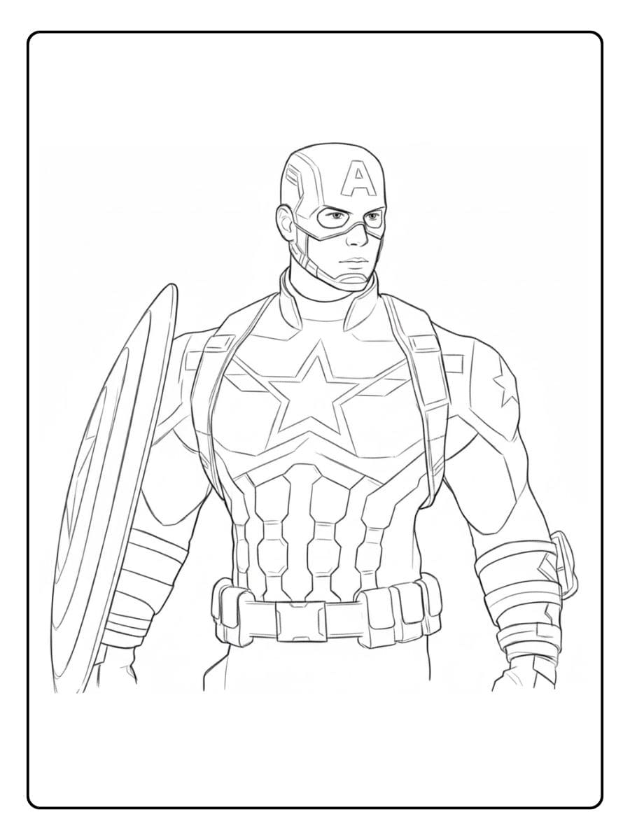 Capitaine America Coloriage Simple Dessin au trait noir et blanc