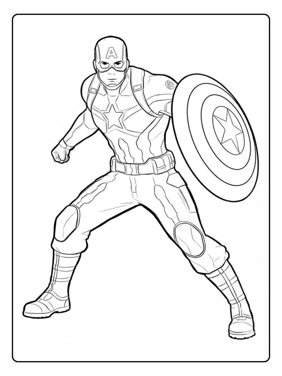 Capitaine America Coloriage Simple et Lignes Épaisses