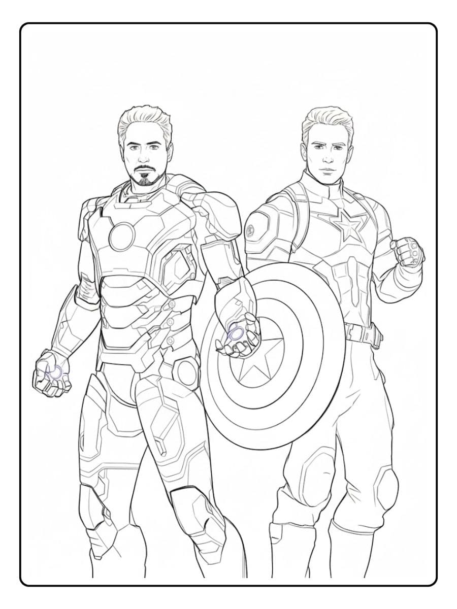 Coloriage Avengers Iron Man et Captain America