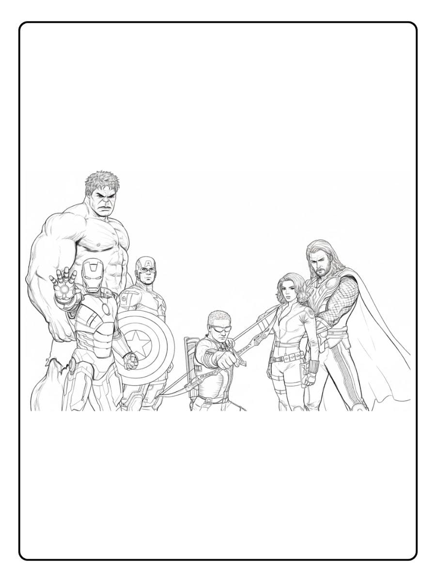 Coloriage Avengers L'équipe au complet