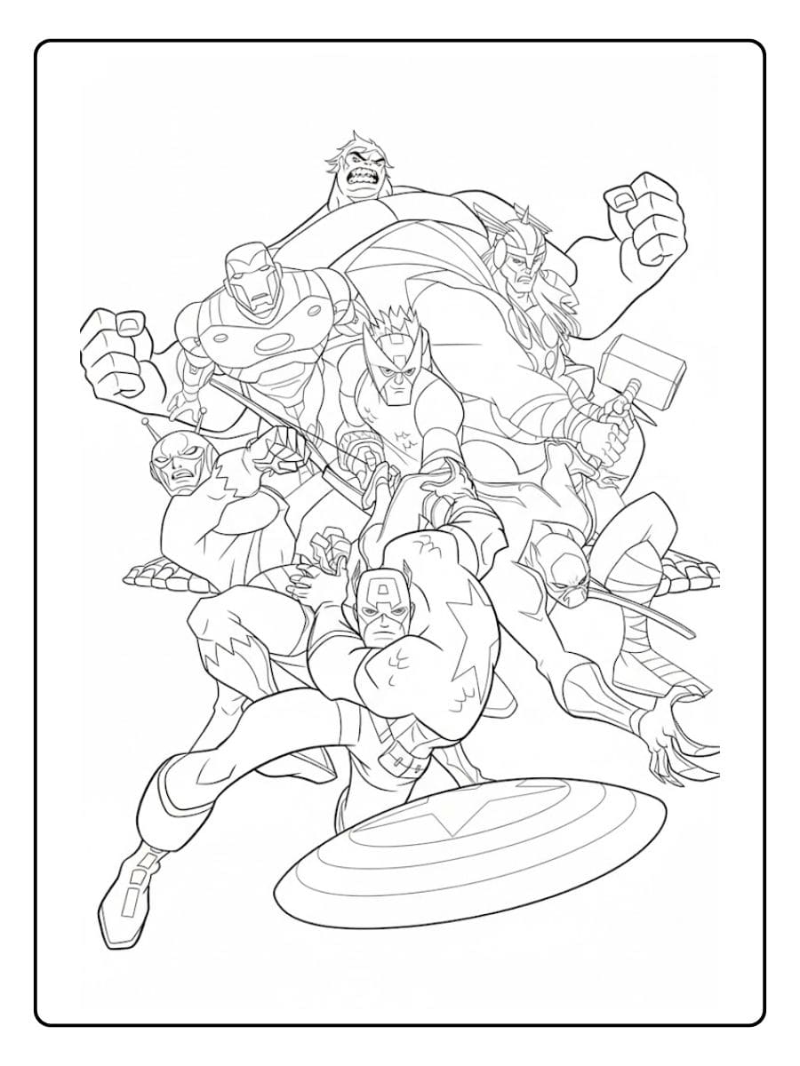 Coloriage Avengers Super héros unis pour l'action