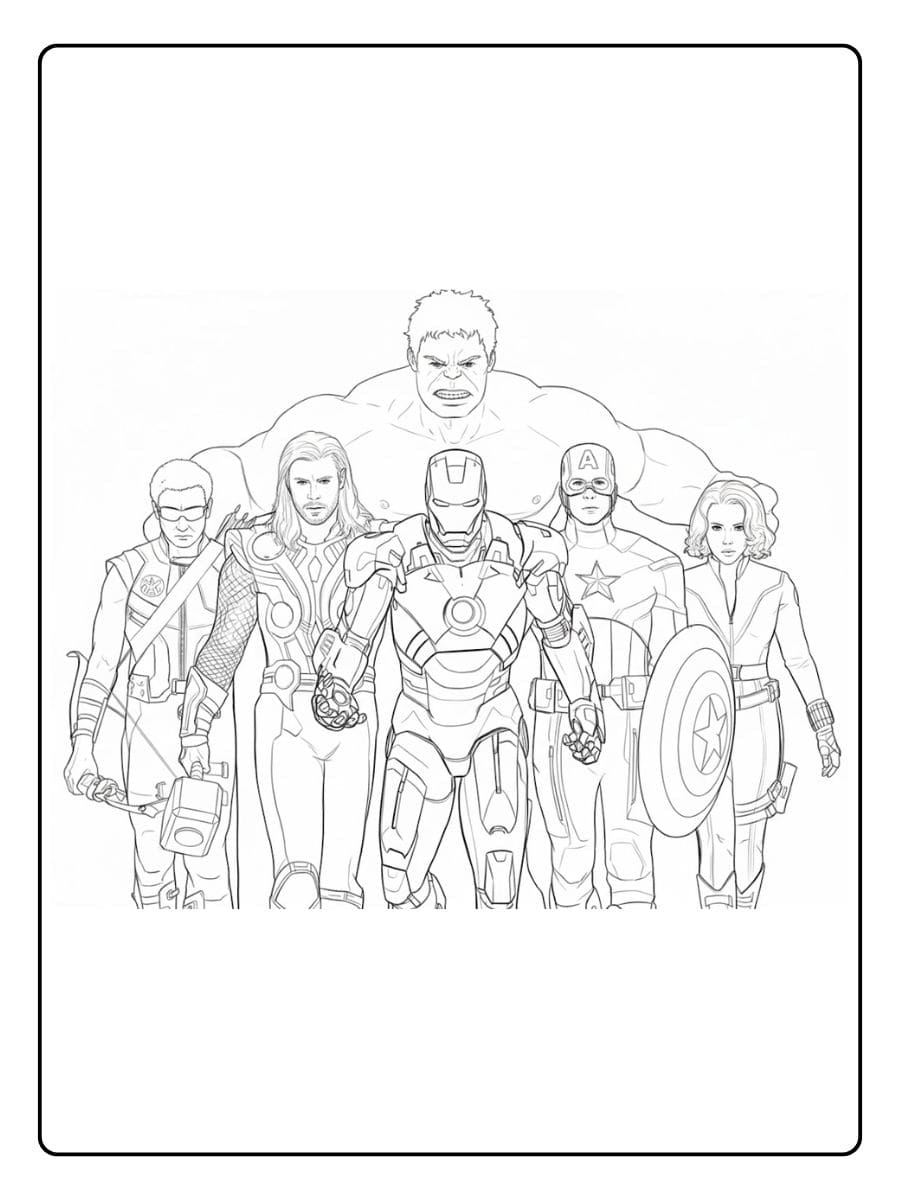 Coloriage Avengers Tous les super héros unis pour l'action