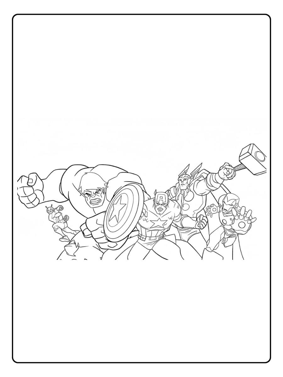 Coloriage Avengers facile Hulk, Captain America et Thor
