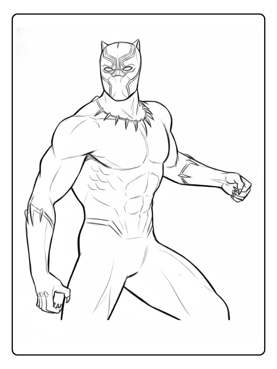 Coloriage Black Panther Portrait simple en noir et blanc pour enfants