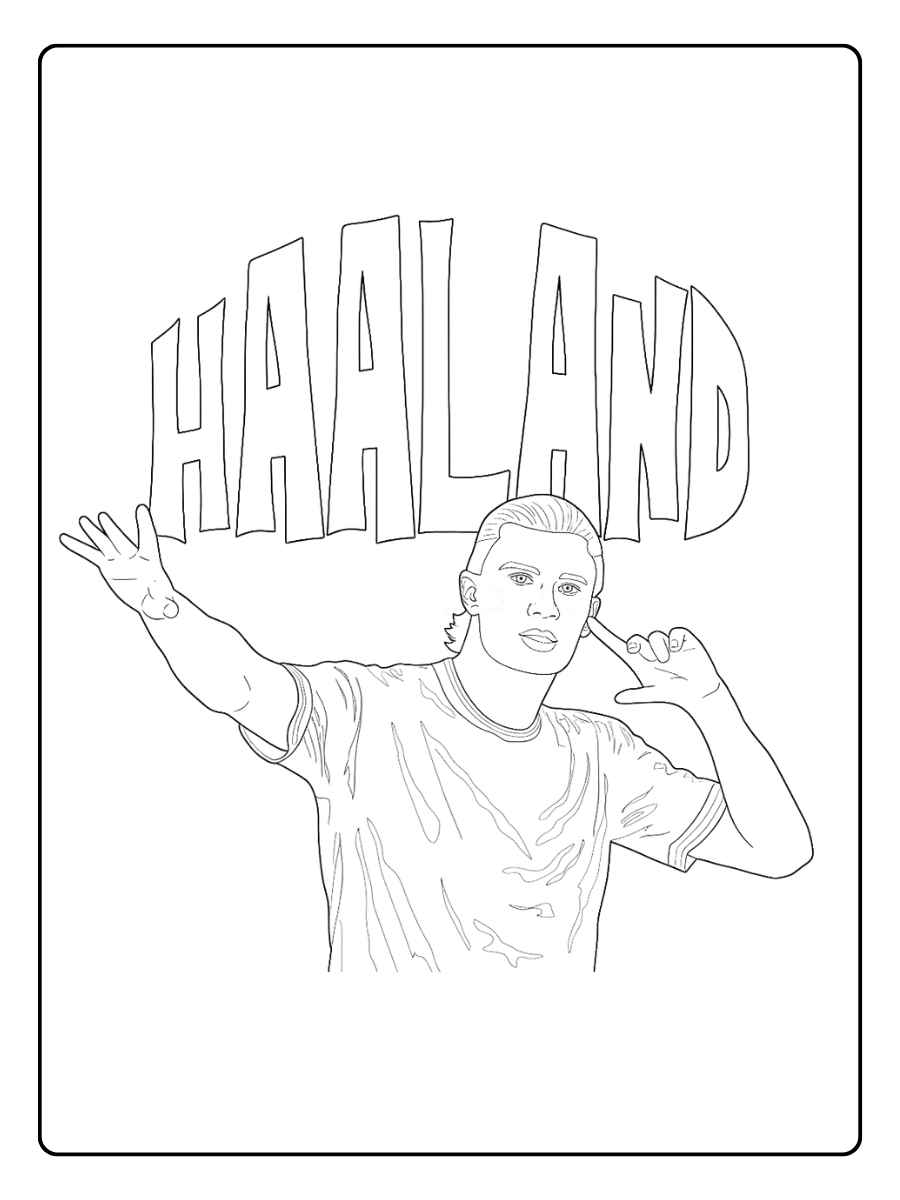 Coloriage Haaland célébration avec nom en arrière plan
