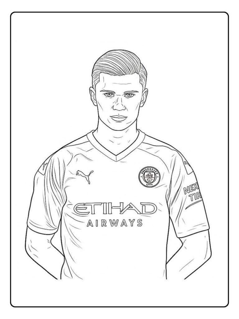 Coloriage Gratuit à Imprimer – Dessins à Colorier PDF & PNG 127 Coloriage Haaland debout en tenue de match
