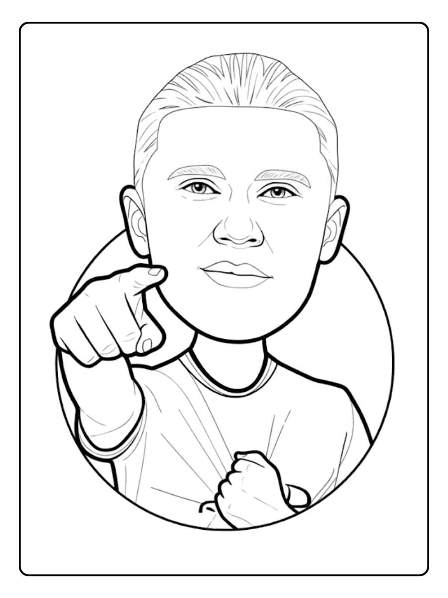 Coloriage Haaland pointant vers l’avant