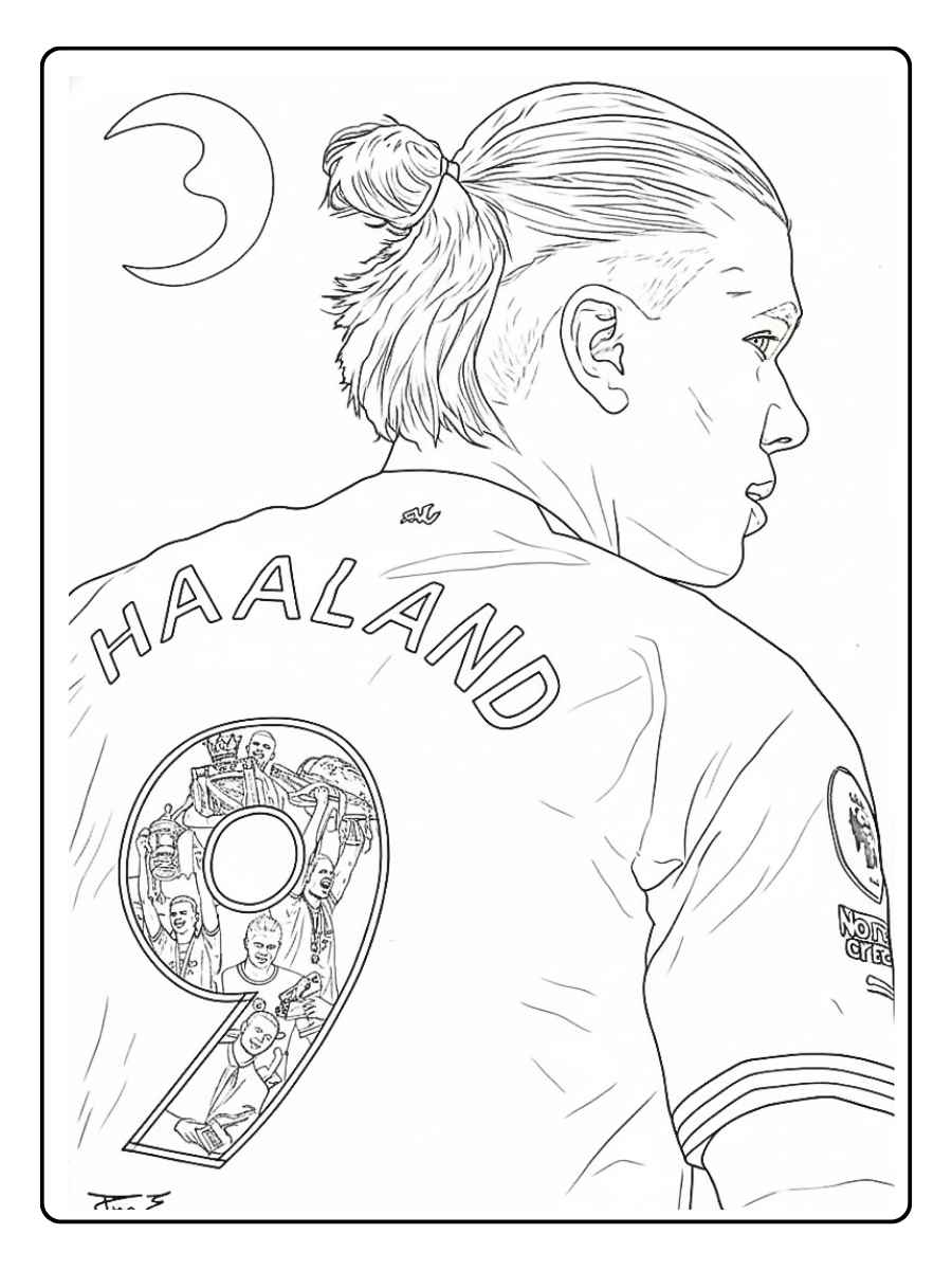 Coloriage Haaland vue de dos avec numéro