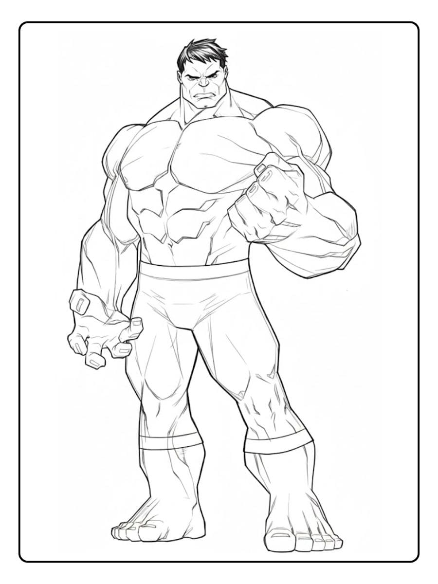 Coloriage Hulk (Gratuit à imprimer en PDF) 1 Coloriage Hulk à imprimer Dessin au trait simple