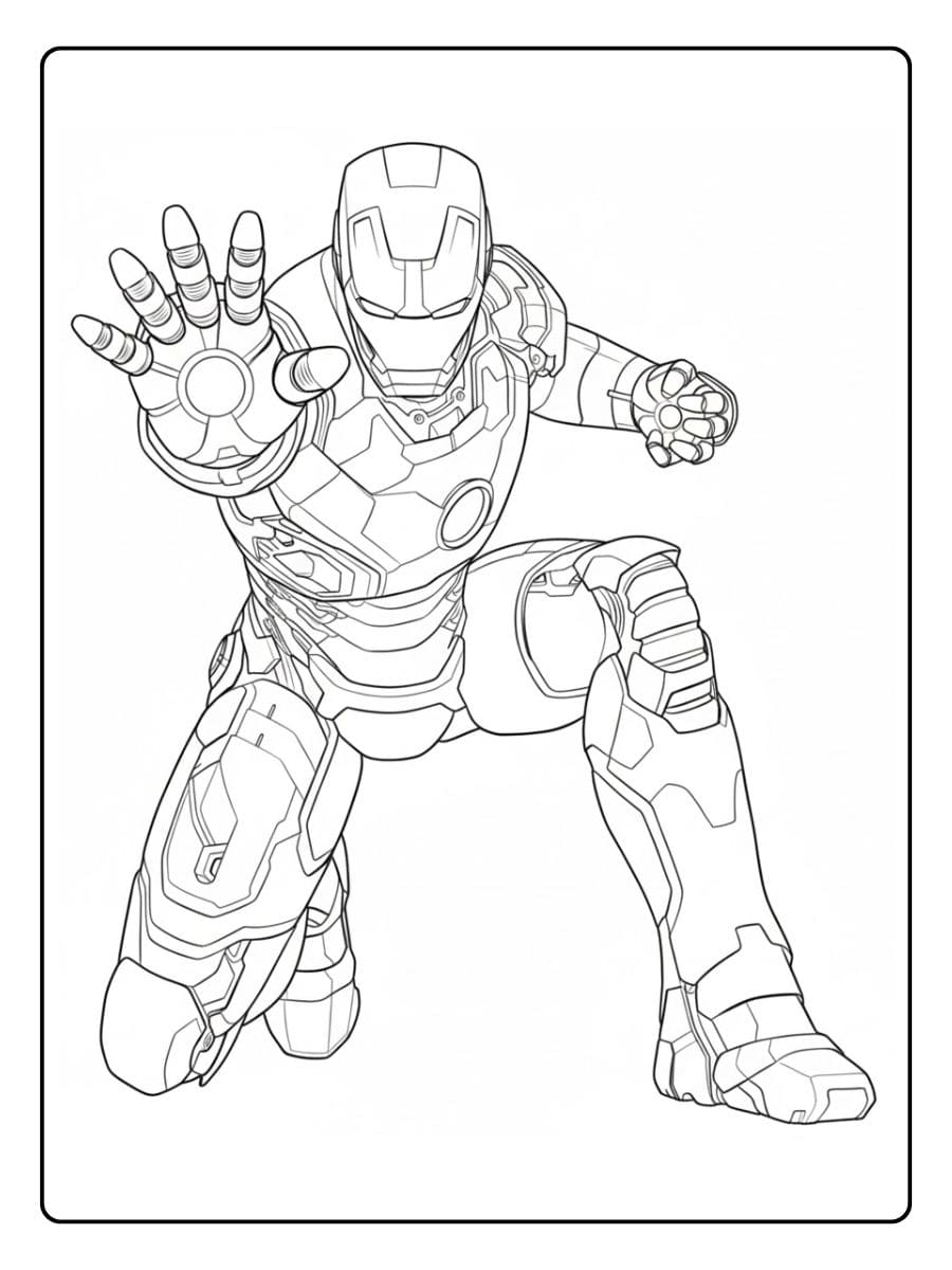 Coloriage Iron Man à imprimer Position d'attaque