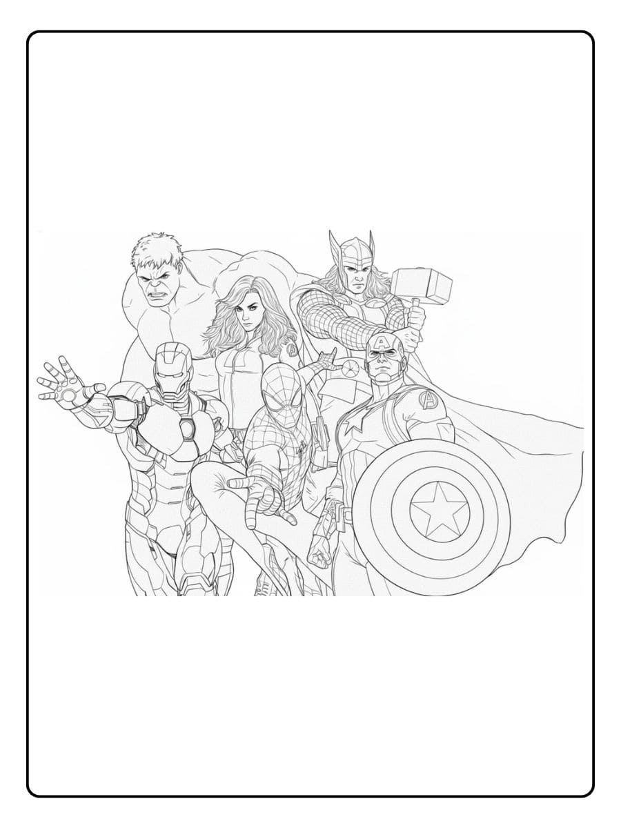 Coloriage Marvel Avengers L'équipe de Super Héros