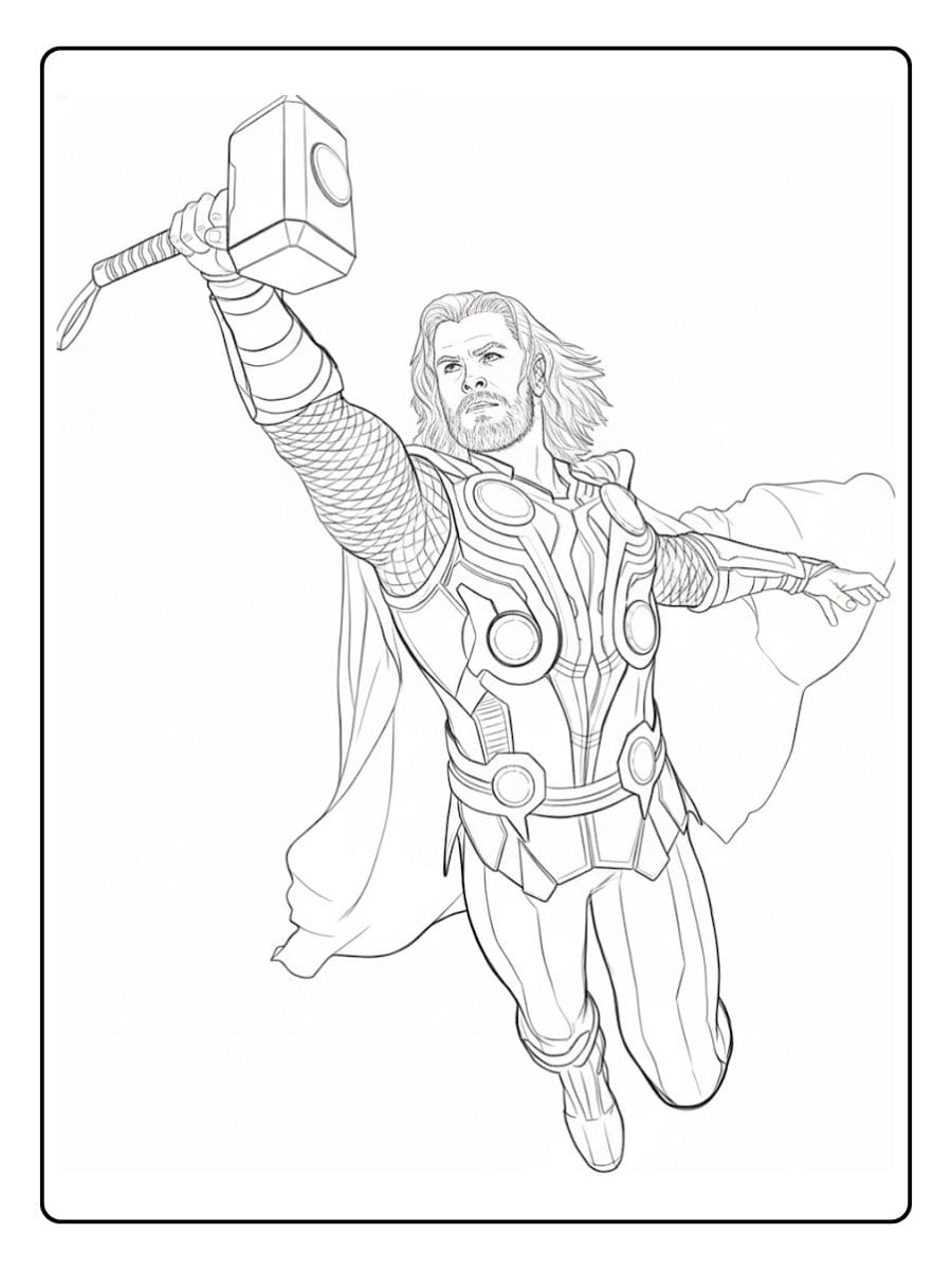 Coloriage Marvel Thor et Mjolnir en Action