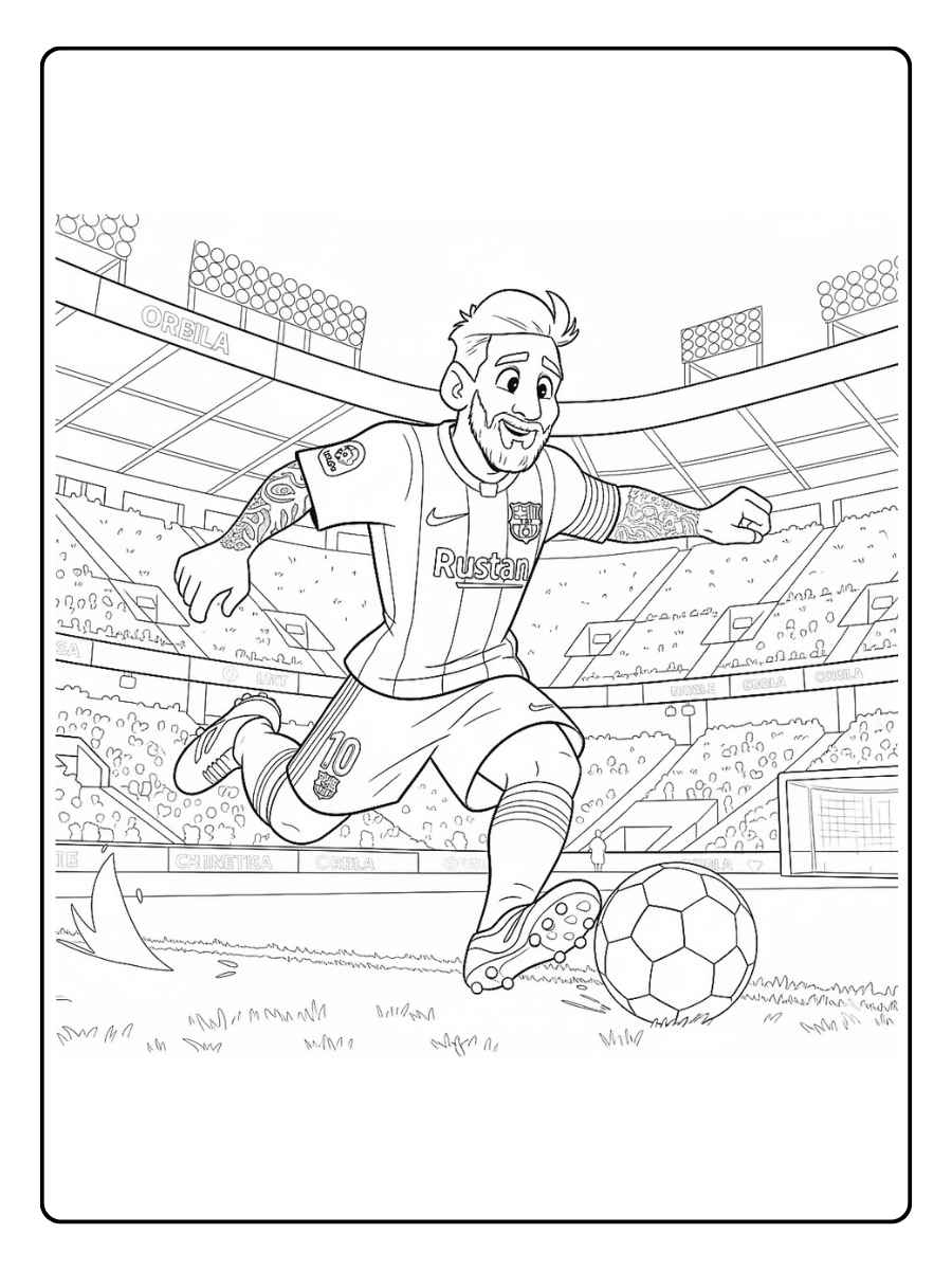 Coloriage Messi caricature avec trophée