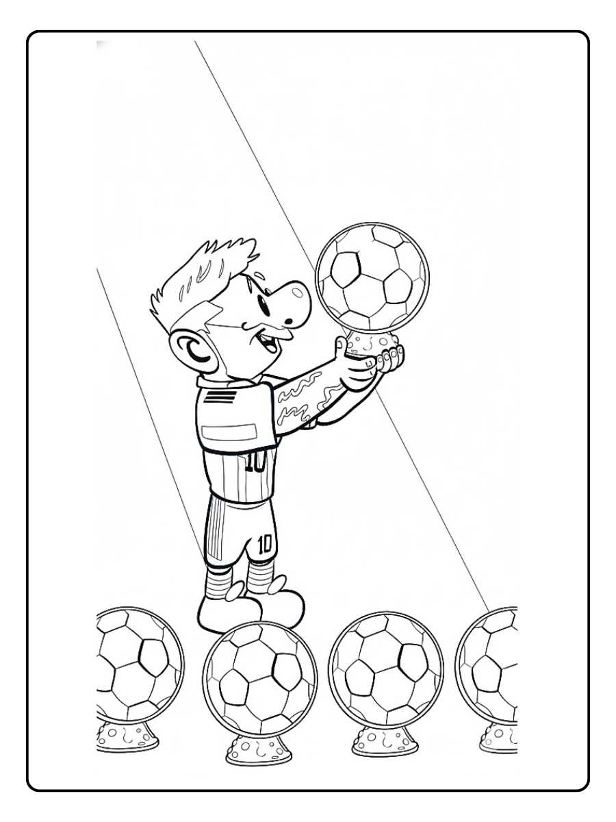 Coloriage Messi enfant avec ballon